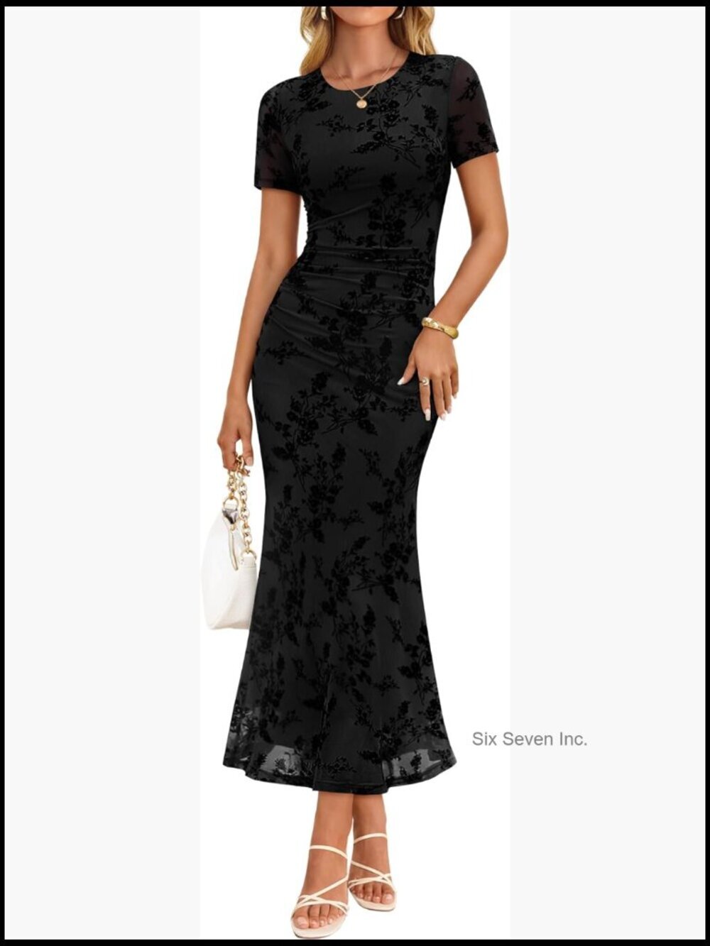 Women's Summer Floral Bodycon Long Dress Ruched Mesh Beach Vacation Formal